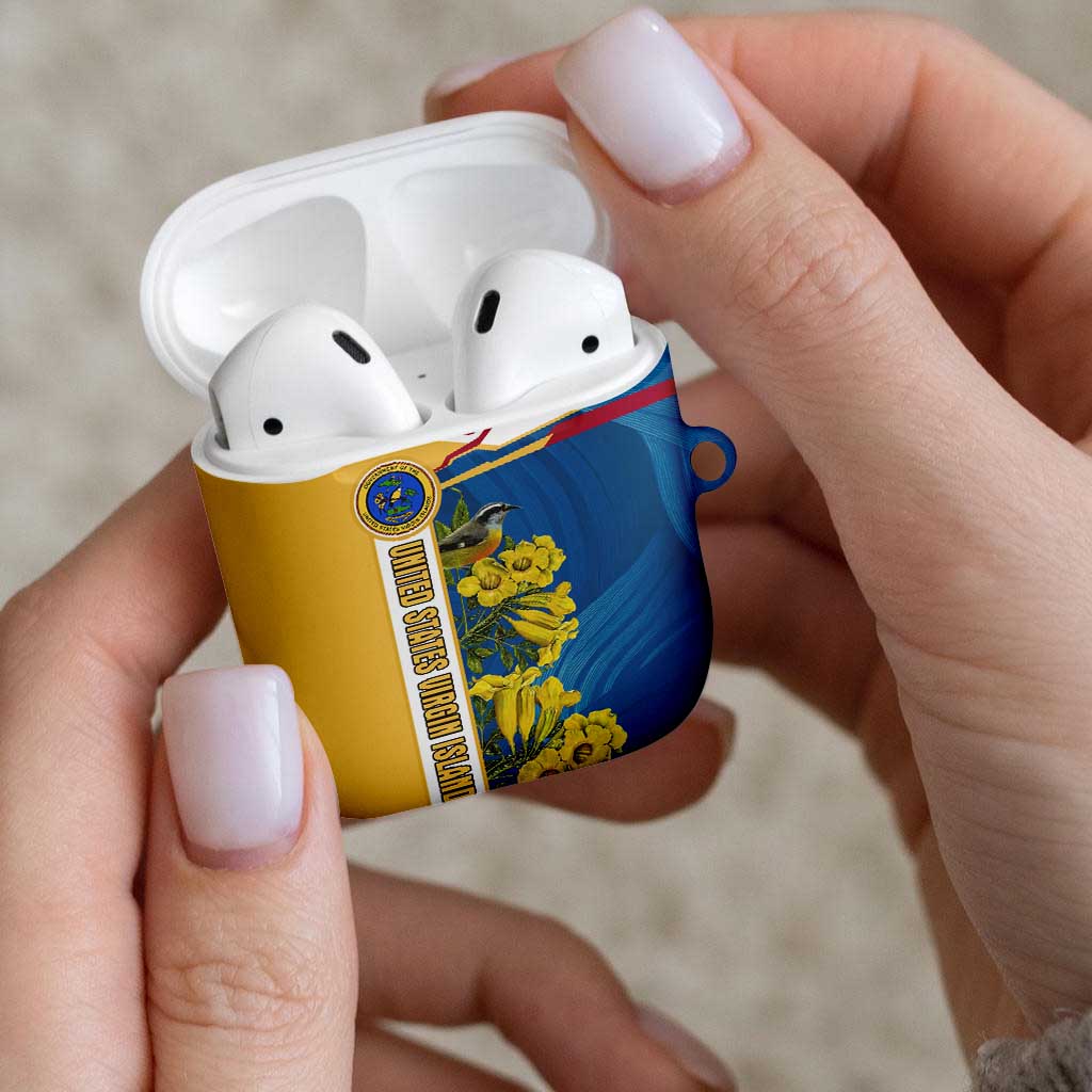 United States Virgin Islands AirPods Case with Blue Yellow Floral Design and Government Seal Bird - Wonder Print Shop