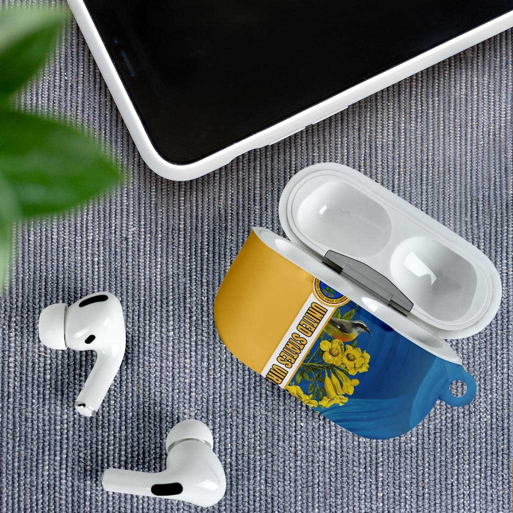 United States Virgin Islands AirPods Case with Blue Yellow Floral Design and Government Seal Bird - Wonder Print Shop