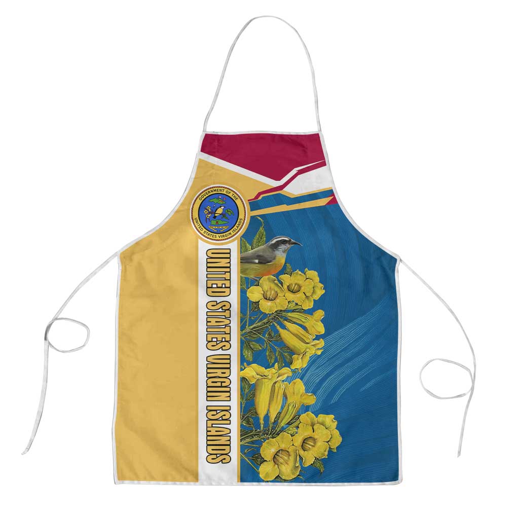 United States Virgin Islands Apron with Blue Yellow Floral Design and Government Seal Bird - Wonder Print Shop
