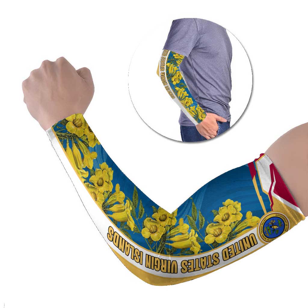 United States Virgin Islands Arm Sleeves with Blue Yellow Floral Design and Government Seal Bird - Wonder Print Shop
