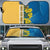 United States Virgin Islands Auto Sun Shade with Blue Yellow Floral Design and Government Seal Bird - Wonder Print Shop