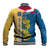 United States Virgin Islands Baseball Jacket with Blue Yellow Floral Design and Government Seal Bird - Wonder Print Shop