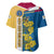 United States Virgin Islands Baseball Jersey with Blue Yellow Floral Design and Government Seal Bird - Wonder Print Shop
