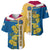 United States Virgin Islands Baseball Jersey with Blue Yellow Floral Design and Government Seal Bird - Wonder Print Shop