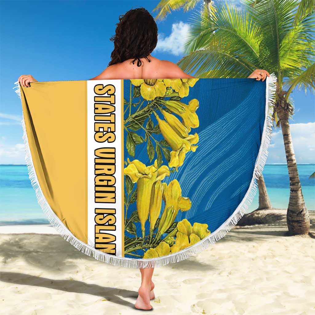 United States Virgin Islands Beach Blanket with Blue Yellow Floral Design and Government Seal Bird - Wonder Print Shop