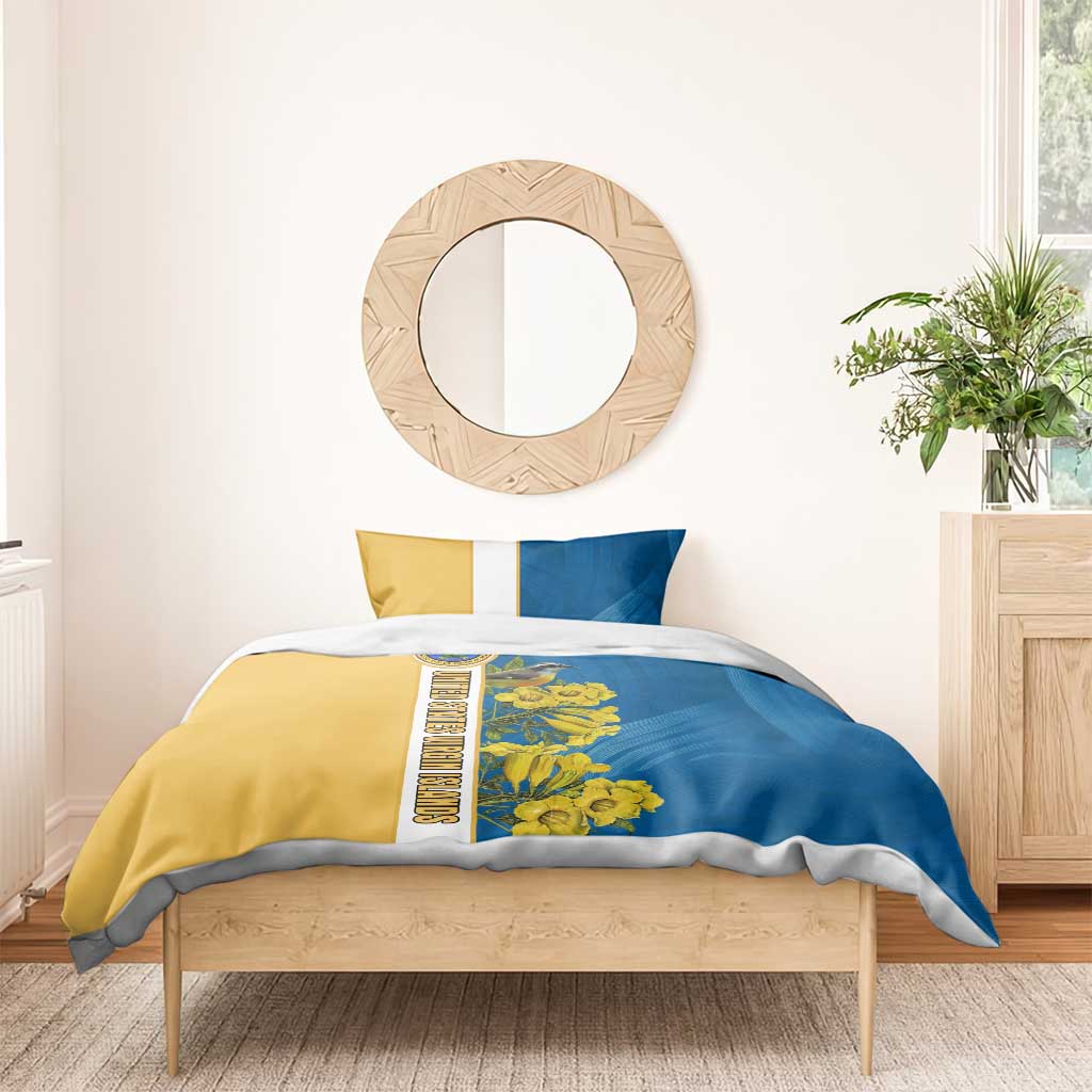 United States Virgin Islands Bedding Set with Blue Yellow Floral Design and Government Seal Bird - Wonder Print Shop