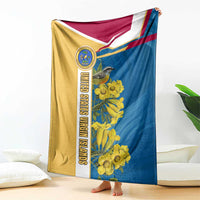 United States Virgin Islands Blanket with Blue Yellow Floral Design and Government Seal Bird - Wonder Print Shop