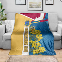 United States Virgin Islands Blanket with Blue Yellow Floral Design and Government Seal Bird - Wonder Print Shop