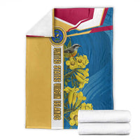 United States Virgin Islands Blanket with Blue Yellow Floral Design and Government Seal Bird - Wonder Print Shop