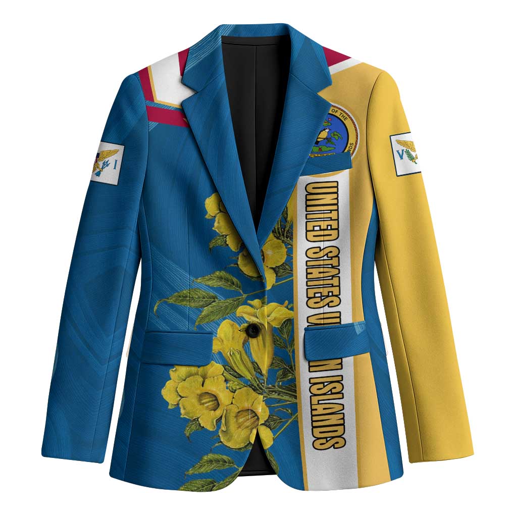 United States Virgin Islands Blazer with Blue Yellow Floral Design and Government Seal Bird - Wonder Print Shop