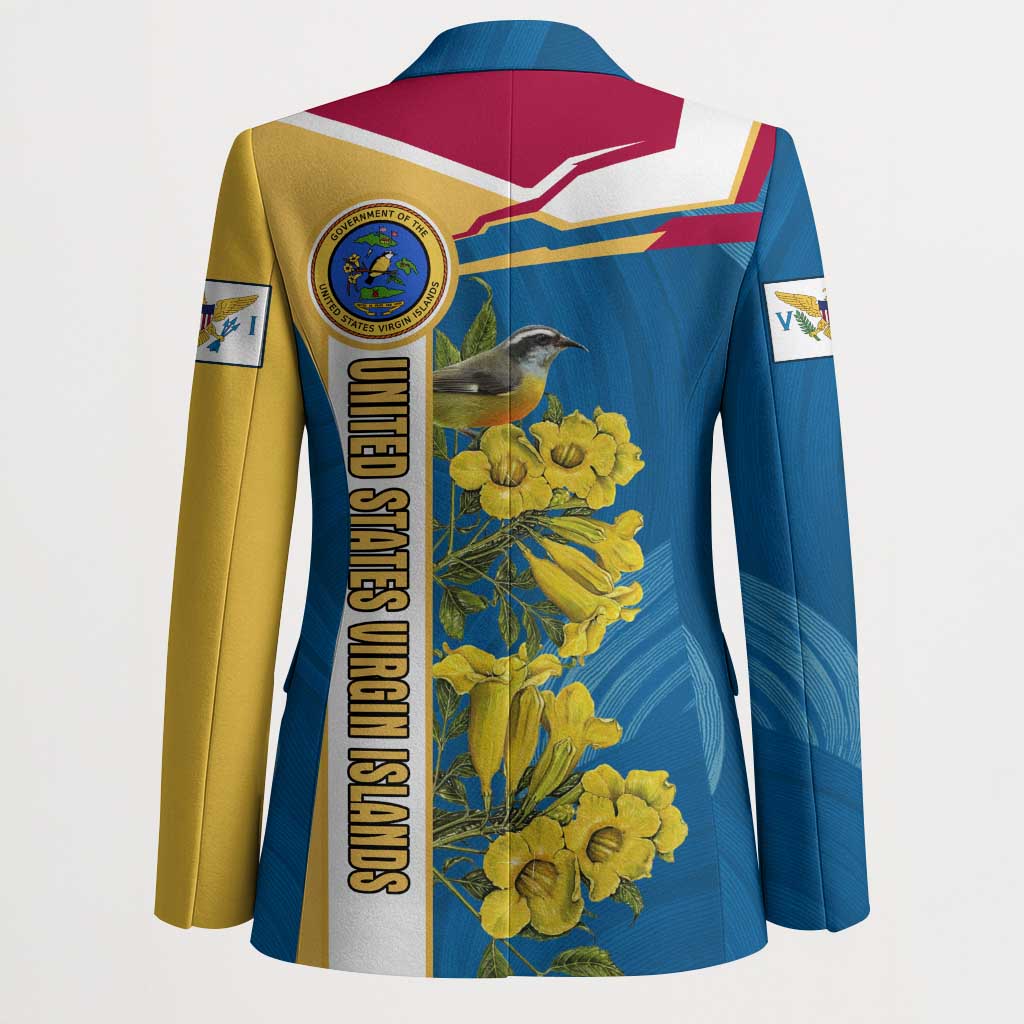 United States Virgin Islands Blazer with Blue Yellow Floral Design and Government Seal Bird - Wonder Print Shop