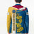 United States Virgin Islands Blazer with Blue Yellow Floral Design and Government Seal Bird - Wonder Print Shop