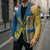 United States Virgin Islands Blazer with Blue Yellow Floral Design and Government Seal Bird - Wonder Print Shop