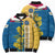 United States Virgin Islands Bomber Puffer Jacket with Blue Yellow Floral Design and Government Seal Bird - Wonder Print Shop