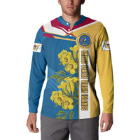United States Virgin Islands Button Sweatshirt with Blue Yellow Floral Design and Government Seal Bird - Wonder Print Shop