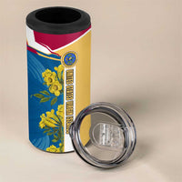 United States Virgin Islands 4 in 1 Can Cooler Tumbler with Blue Yellow Floral Design and Government Seal Bird - Wonder Print Shop