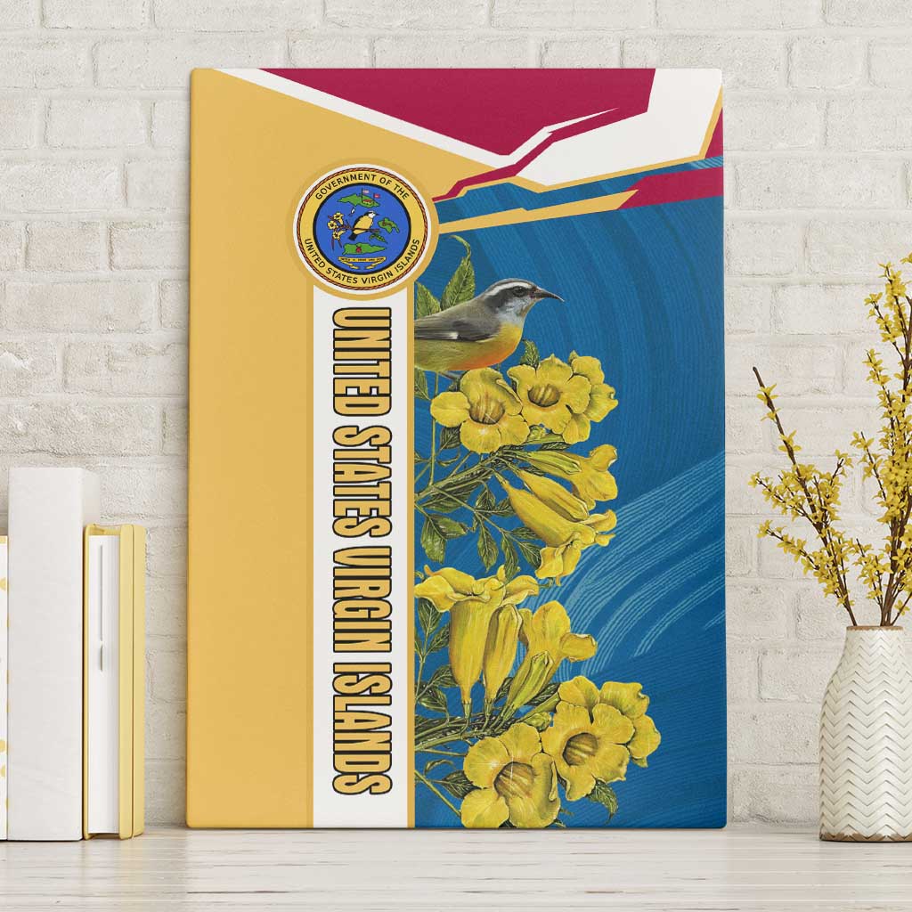 United States Virgin Islands Canvas Wall Art with Blue Yellow Floral Design and Government Seal Bird - Wonder Print Shop