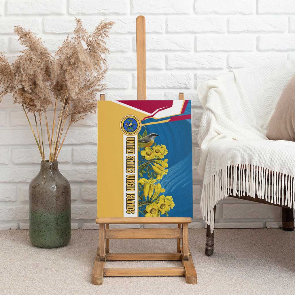 United States Virgin Islands Canvas Wall Art with Blue Yellow Floral Design and Government Seal Bird - Wonder Print Shop