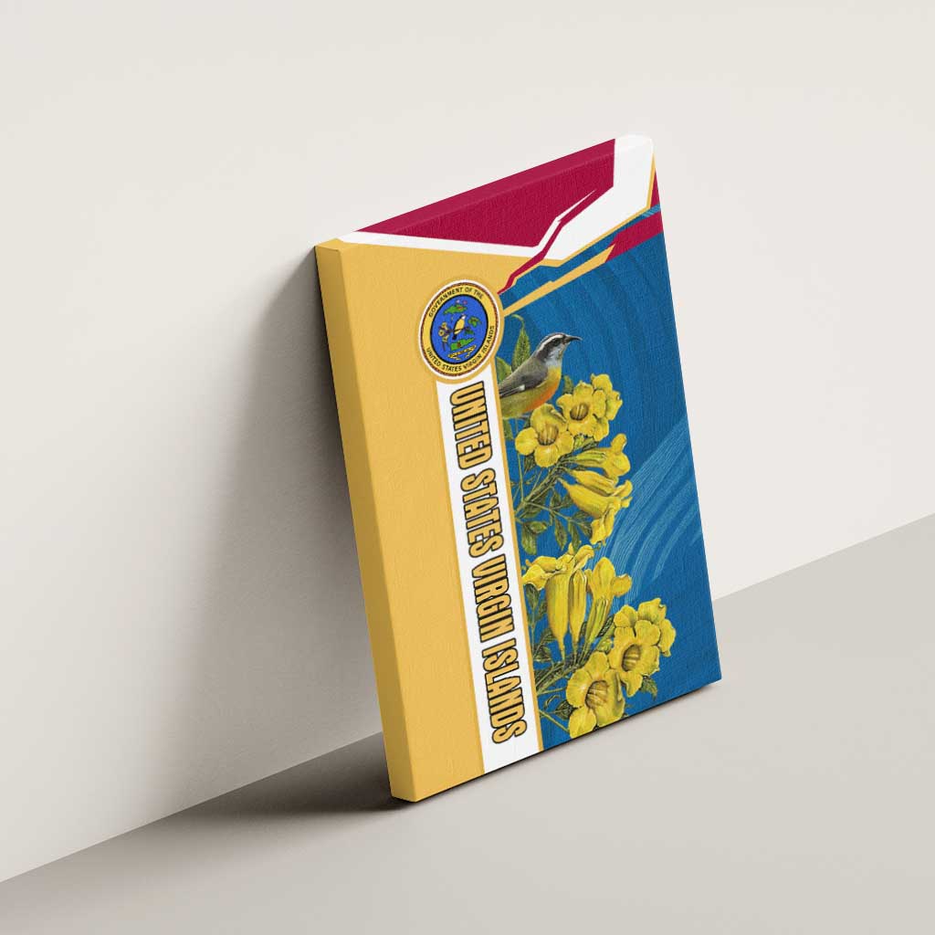 United States Virgin Islands Canvas Wall Art with Blue Yellow Floral Design and Government Seal Bird - Wonder Print Shop