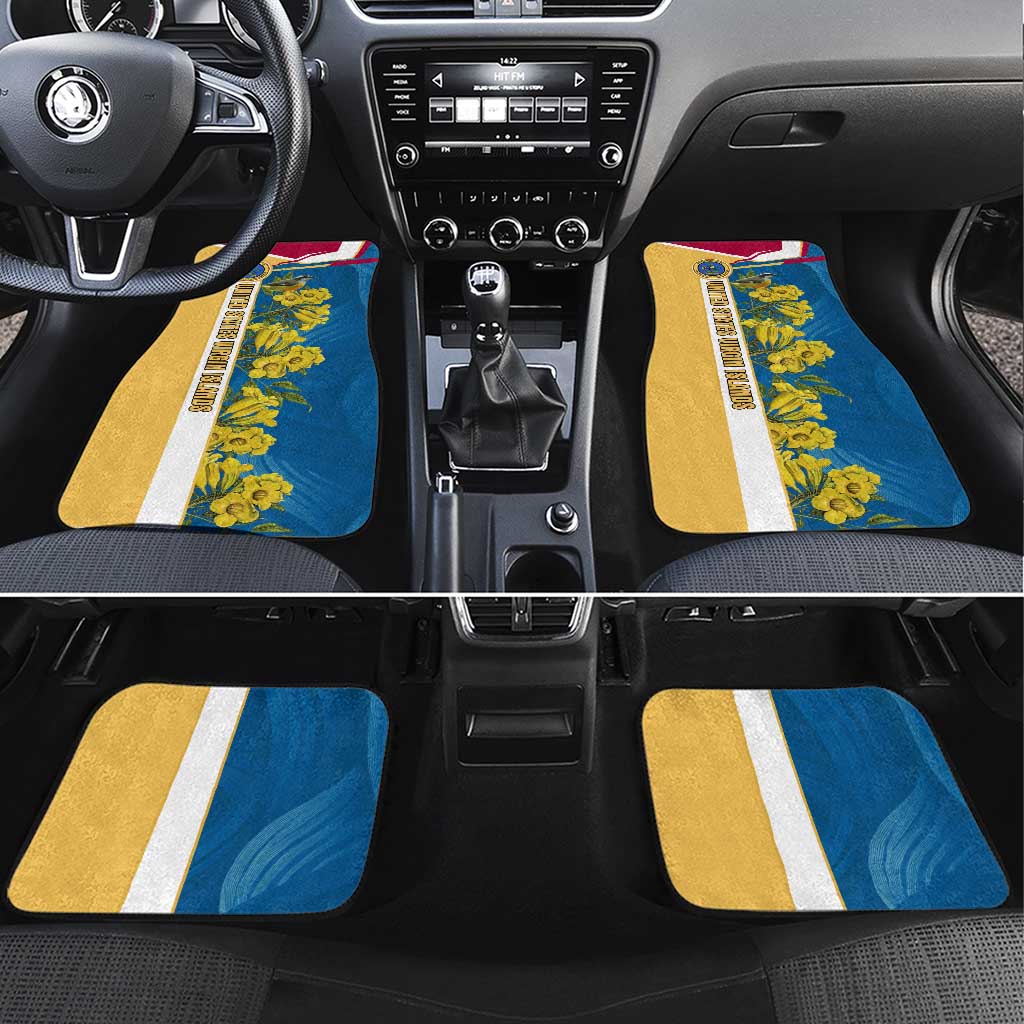 United States Virgin Islands Car Mats with Blue Yellow Floral Design and Government Seal Bird - Wonder Print Shop