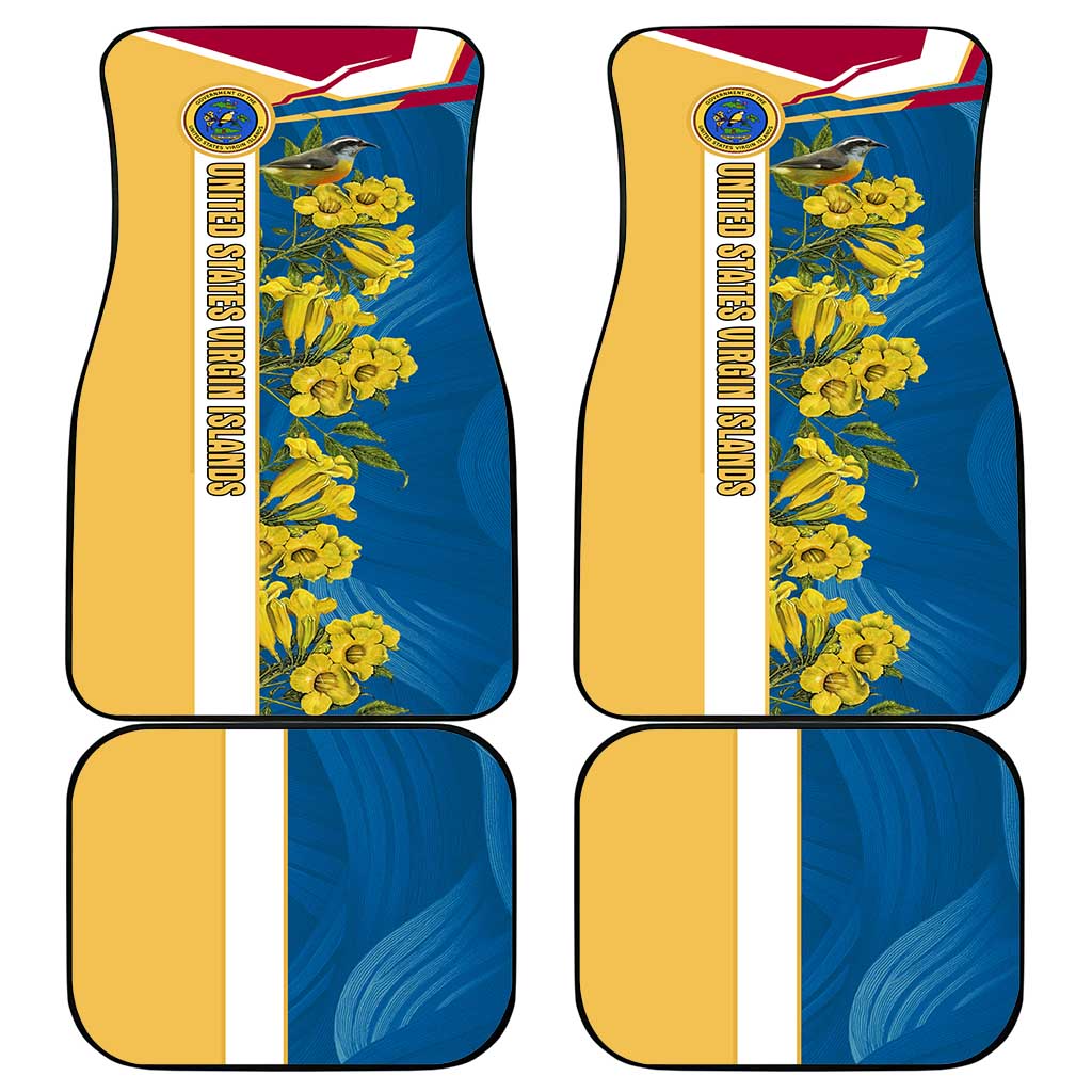 United States Virgin Islands Car Mats with Blue Yellow Floral Design and Government Seal Bird - Wonder Print Shop