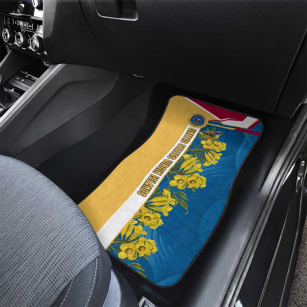 United States Virgin Islands Car Mats with Blue Yellow Floral Design and Government Seal Bird - Wonder Print Shop