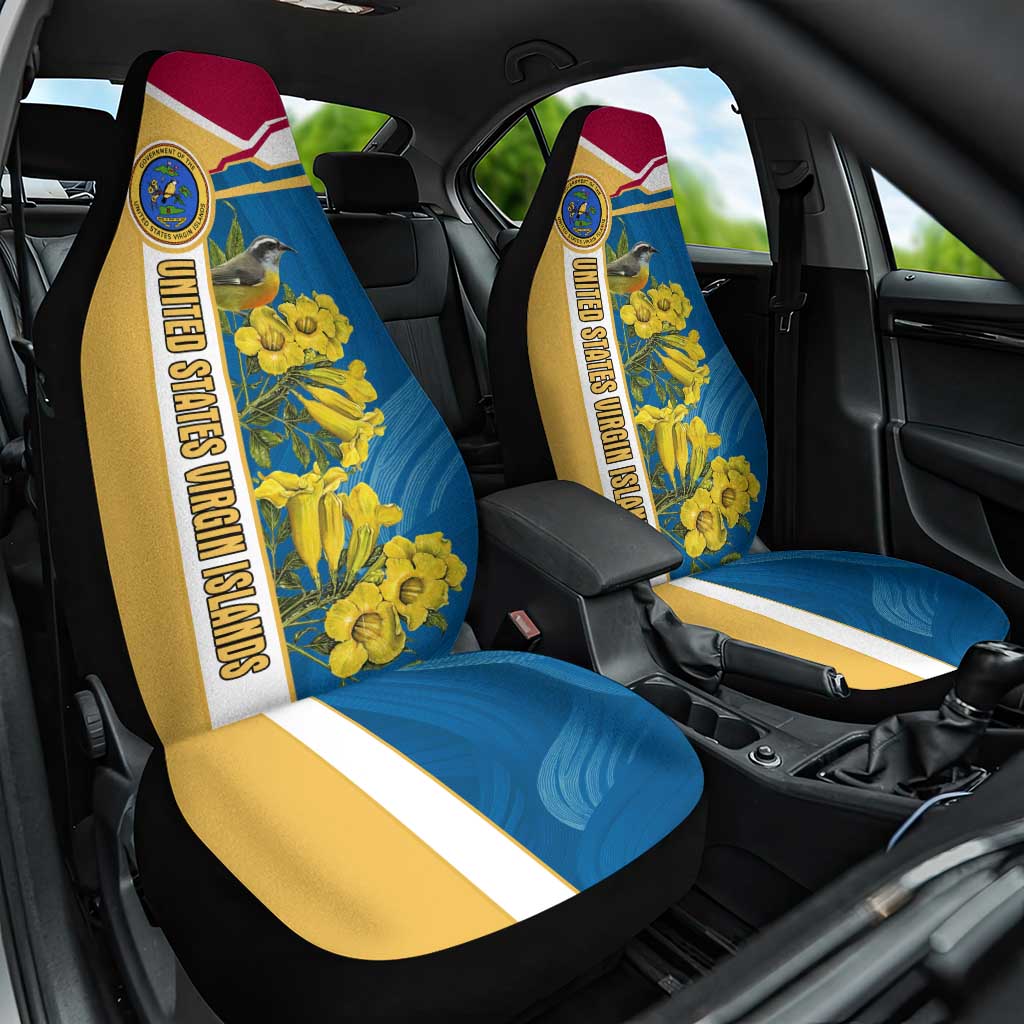 United States Virgin Islands Car Seat Cover with Blue Yellow Floral Design and Government Seal Bird - Wonder Print Shop