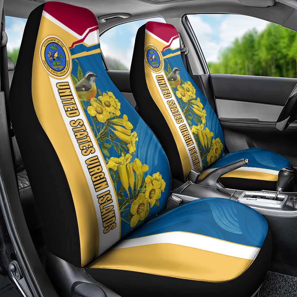United States Virgin Islands Car Seat Cover with Blue Yellow Floral Design and Government Seal Bird - Wonder Print Shop