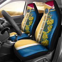 United States Virgin Islands Car Seat Cover with Blue Yellow Floral Design and Government Seal Bird - Wonder Print Shop
