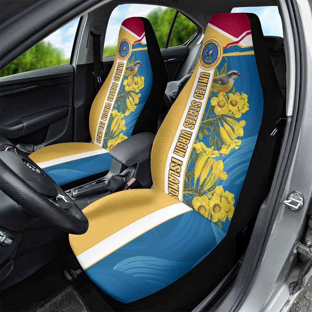 United States Virgin Islands Car Seat Cover with Blue Yellow Floral Design and Government Seal Bird - Wonder Print Shop
