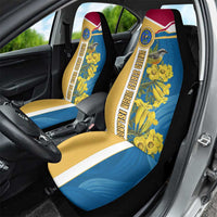 United States Virgin Islands Car Seat Cover with Blue Yellow Floral Design and Government Seal Bird - Wonder Print Shop