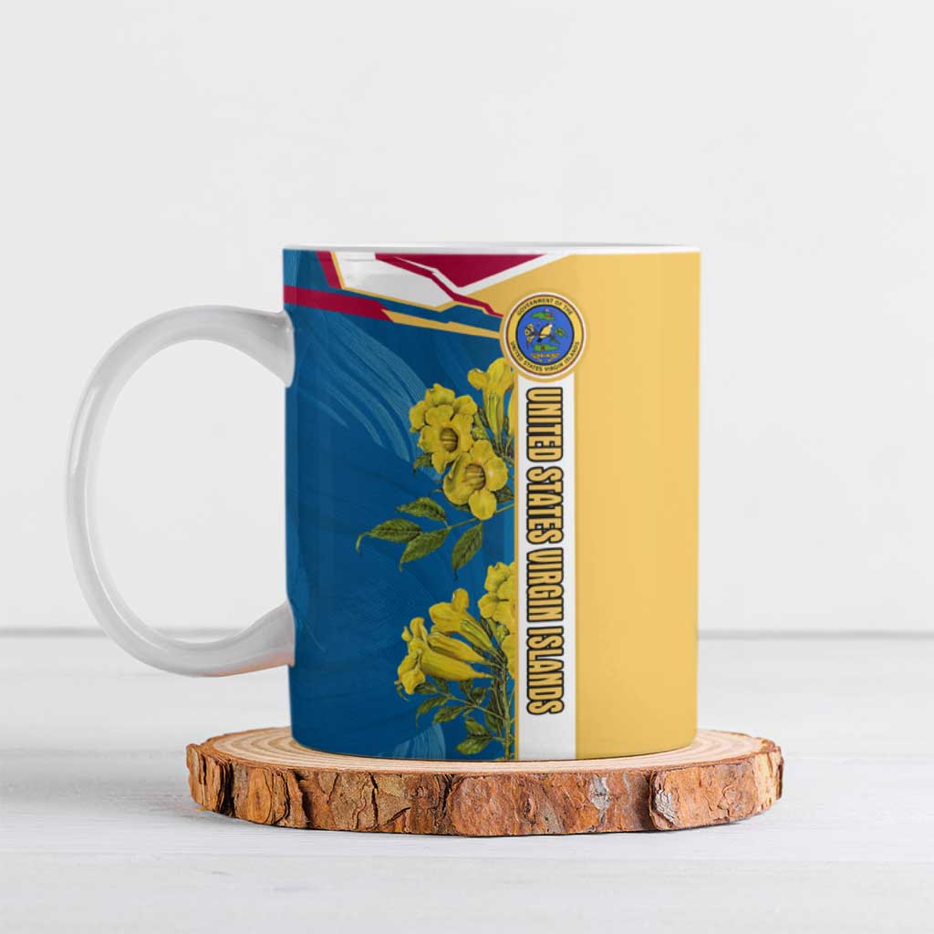 United States Virgin Islands Ceramic Mug with Blue Yellow Floral Design and Government Seal Bird - Wonder Print Shop