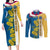 United States Virgin Islands Couples Matching Long Sleeve Bodycon Dress and Long Sleeve Button Shirt with Blue Yellow Floral Design and Government Seal Bird - Wonder Print Shop