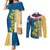 United States Virgin Islands Couples Matching Mermaid Dress and Long Sleeve Button Shirt with Blue Yellow Floral Design and Government Seal Bird - Wonder Print Shop