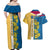 United States Virgin Islands Couples Matching Off Shoulder Maxi Dress and Hawaiian Shirt with Blue Yellow Floral Design and Government Seal Bird - Wonder Print Shop