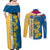 United States Virgin Islands Couples Matching Off Shoulder Maxi Dress and Long Sleeve Button Shirt with Blue Yellow Floral Design and Government Seal Bird - Wonder Print Shop