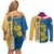 United States Virgin Islands Couples Matching Off Shoulder Short Dress and Long Sleeve Button Shirt with Blue Yellow Floral Design and Government Seal Bird - Wonder Print Shop