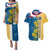 United States Virgin Islands Couples Matching Puletasi and Hawaiian Shirt with Blue Yellow Floral Design and Government Seal Bird - Wonder Print Shop