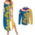 United States Virgin Islands Couples Matching Summer Maxi Dress and Long Sleeve Button Shirt with Blue Yellow Floral Design and Government Seal Bird - Wonder Print Shop