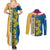United States Virgin Islands Couples Matching Summer Maxi Dress and Long Sleeve Button Shirt with Blue Yellow Floral Design and Government Seal Bird - Wonder Print Shop