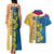 United States Virgin Islands Couples Matching Tank Maxi Dress and Hawaiian Shirt with Blue Yellow Floral Design and Government Seal Bird - Wonder Print Shop