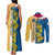 United States Virgin Islands Couples Matching Tank Maxi Dress and Long Sleeve Button Shirt with Blue Yellow Floral Design and Government Seal Bird - Wonder Print Shop
