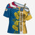 United States Virgin Islands Cross Shoulder Shirt with Blue Yellow Floral Design and Government Seal Bird - Wonder Print Shop