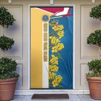 United States Virgin Islands Door Cover with Blue Yellow Floral Design and Government Seal Bird - Wonder Print Shop