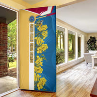 United States Virgin Islands Door Cover with Blue Yellow Floral Design and Government Seal Bird - Wonder Print Shop