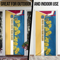 United States Virgin Islands Door Cover with Blue Yellow Floral Design and Government Seal Bird - Wonder Print Shop