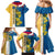 United States Virgin Islands Family Matching Mermaid Dress and Hawaiian Shirt with Blue Yellow Floral Design and Government Seal Bird - Wonder Print Shop