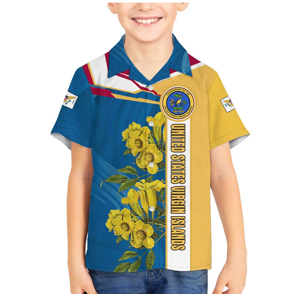 United States Virgin Islands Family Matching Mermaid Dress and Hawaiian Shirt with Blue Yellow Floral Design and Government Seal Bird - Wonder Print Shop