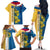 United States Virgin Islands Family Matching Off The Shoulder Long Sleeve Dress and Hawaiian Shirt with Blue Yellow Floral Design and Government Seal Bird - Wonder Print Shop
