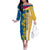 United States Virgin Islands Family Matching Off The Shoulder Long Sleeve Dress and Hawaiian Shirt with Blue Yellow Floral Design and Government Seal Bird - Wonder Print Shop